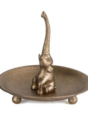 Gold Elephant Ring Dish Tray with Trunk Holder